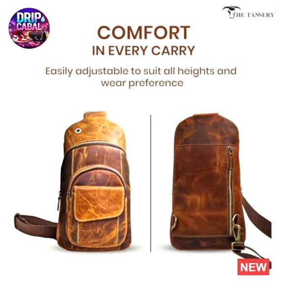 Buffalo Leather Travel Hiking Crossbody Chest Backpack Adjustable Strap main image 5